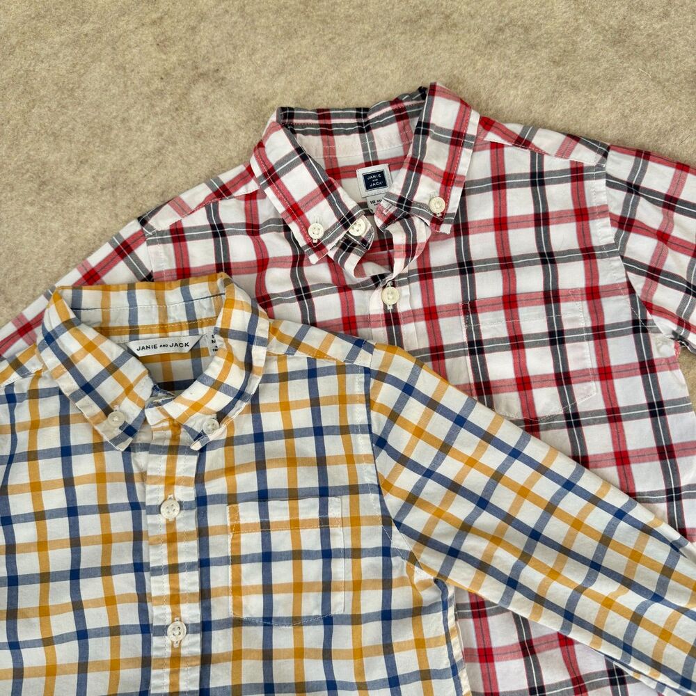 Janie and Jack button up shirt bundle of 2 boys 18-24 m red yellow plaid cotton